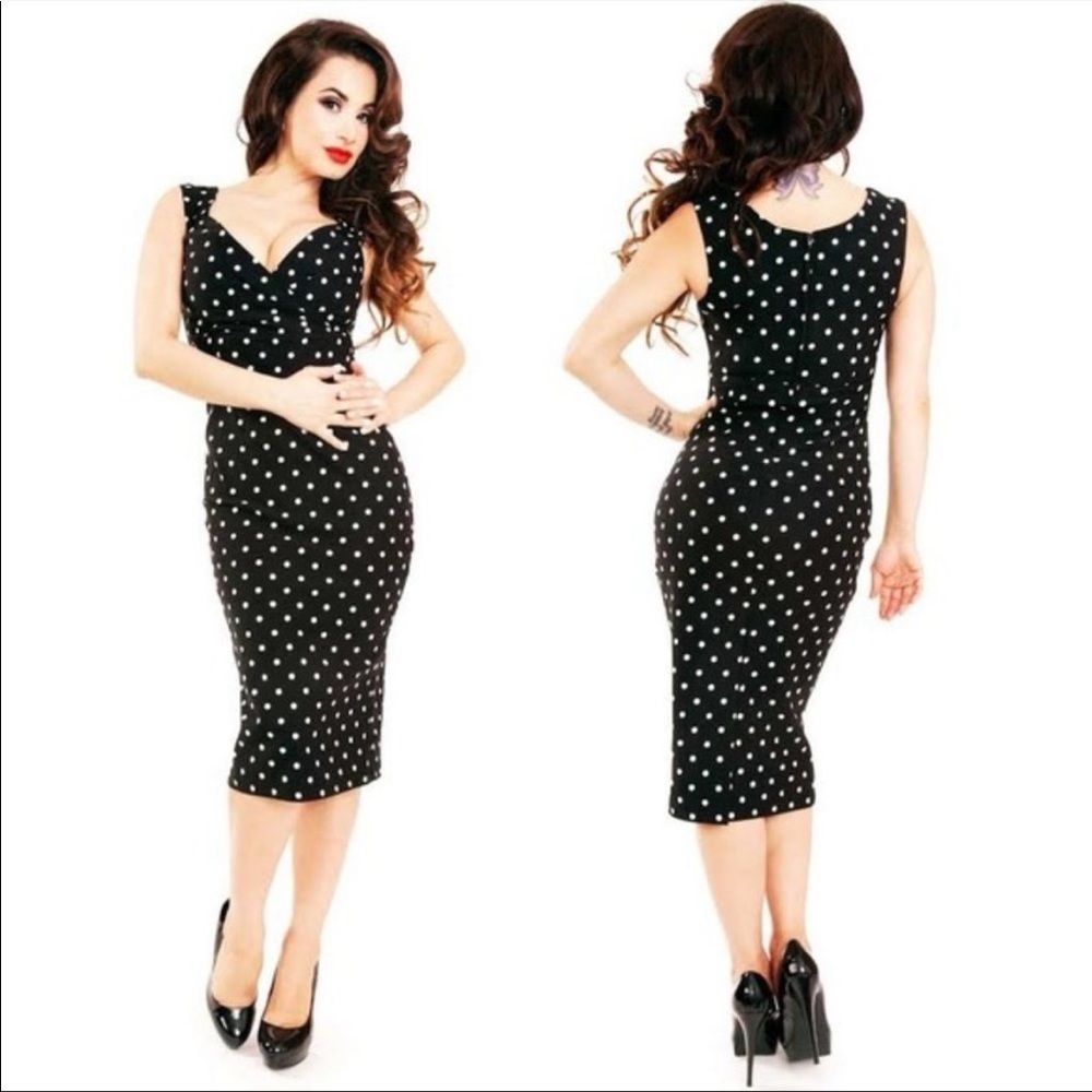 RockSteady Black Polka Dot Pin Up Wiggle Dress